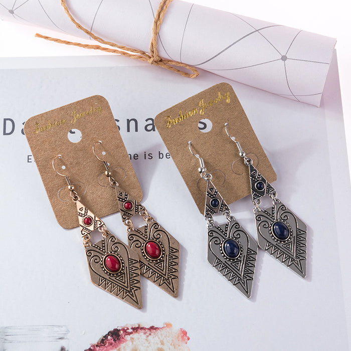 Wholesale Creative geometric diamond inlaid gemstone alloy earrings