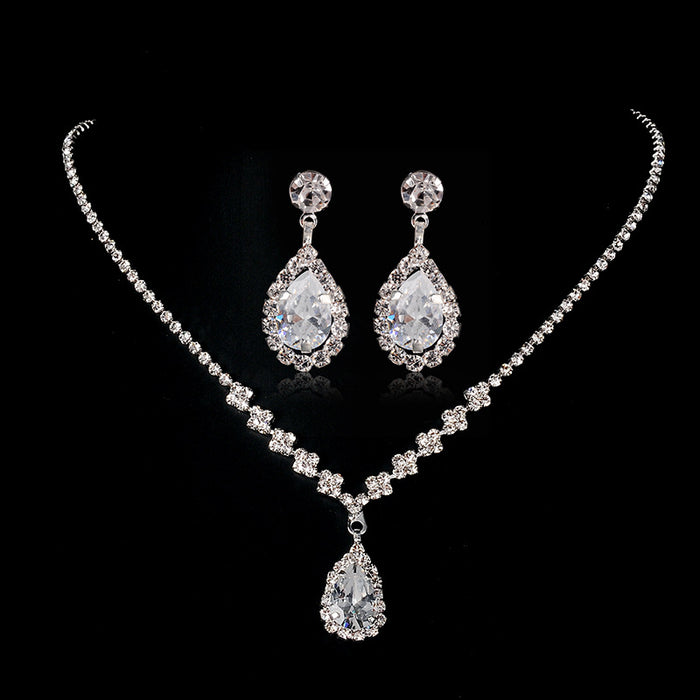 Wholesale Fashion Jewelry New Style Wish Claw Chain Rhinestone Crystal Water Drop Necklace Earrings Set JDC-NE-DX002