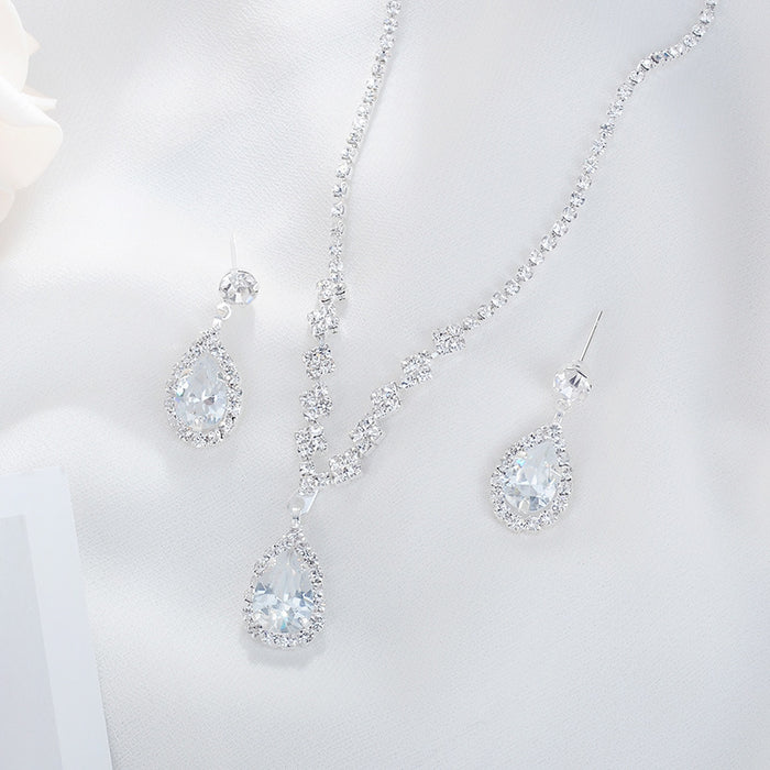 Wholesale Fashion Jewelry New Style Wish Claw Chain Rhinestone Crystal Water Drop Necklace Earrings Set JDC-NE-DX002