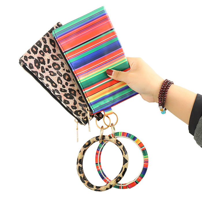 Wholesale Leopard Print PU Leather Tassel Pendant Bracelet Wallet Keychain JDC-KC-JinY008