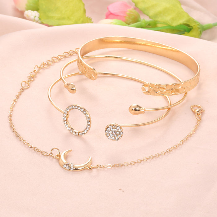 Wholesale Full Diamond Circle Water Drop Opening Alloy Bracelet Set of 4 JDC-BT-KeR002