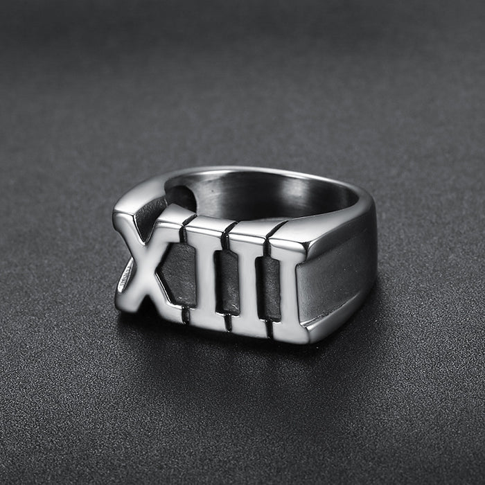 Wholesale Stainless Steel Simple Roman Numeral XIII Ring JDC-RS-MoEr004