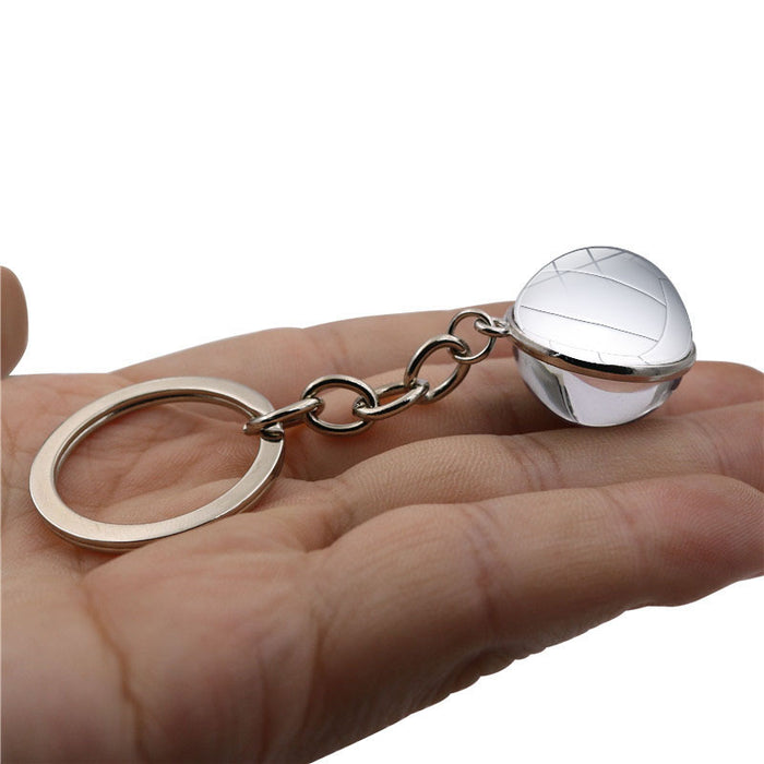 Wholesale Volleyball Time Gem Double-sided Glass Ball Alloy Keychain JDC-KC-HengX028