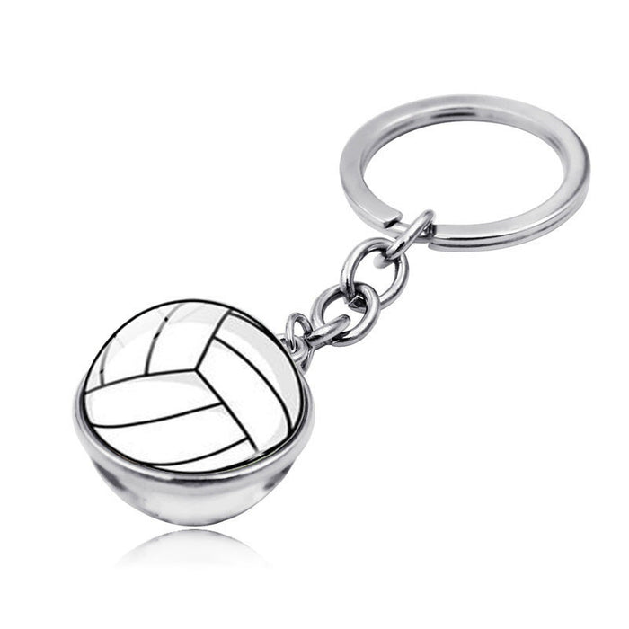 Wholesale Volleyball Time Gem Double-sided Glass Ball Alloy Keychain JDC-KC-HengX028