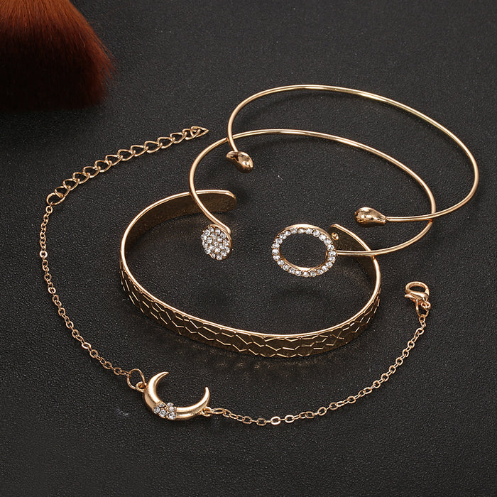 Wholesale Full Diamond Circle Water Drop Opening Alloy Bracelet Set of 4 JDC-BT-KeR002