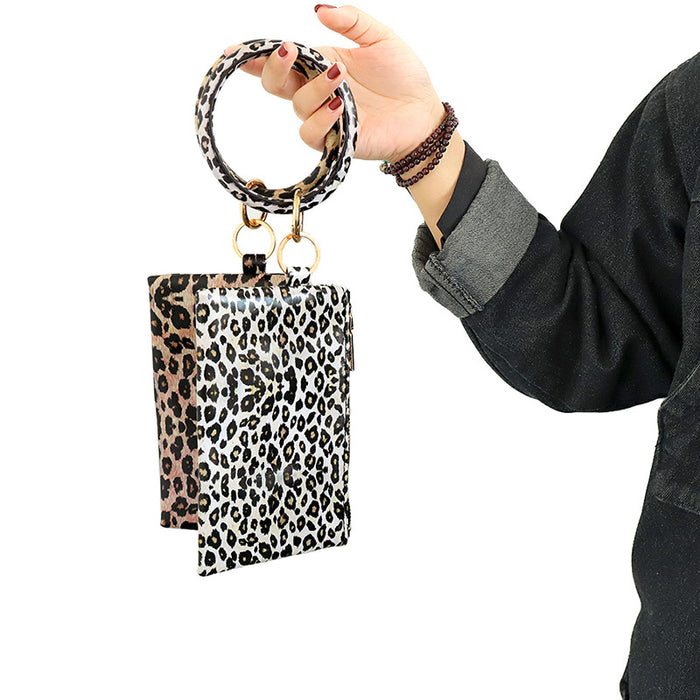 Wholesale Leopard Print PU Leather Tassel Pendant Bracelet Wallet Keychain JDC-KC-JinY008