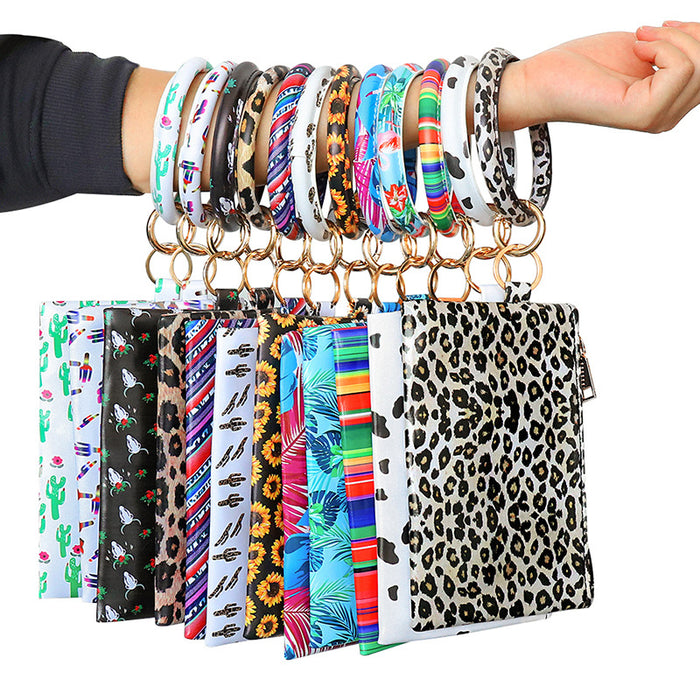 Wholesale Leopard Print PU Leather Tassel Pendant Bracelet Wallet Keychain JDC-KC-JinY008