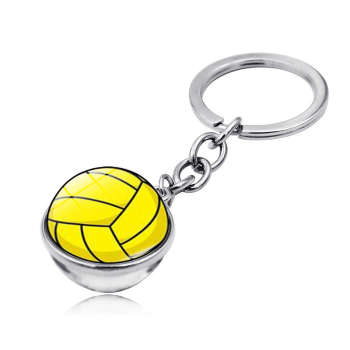 Wholesale Volleyball Time Gem Double-sided Glass Ball Alloy Keychain JDC-KC-HengX028