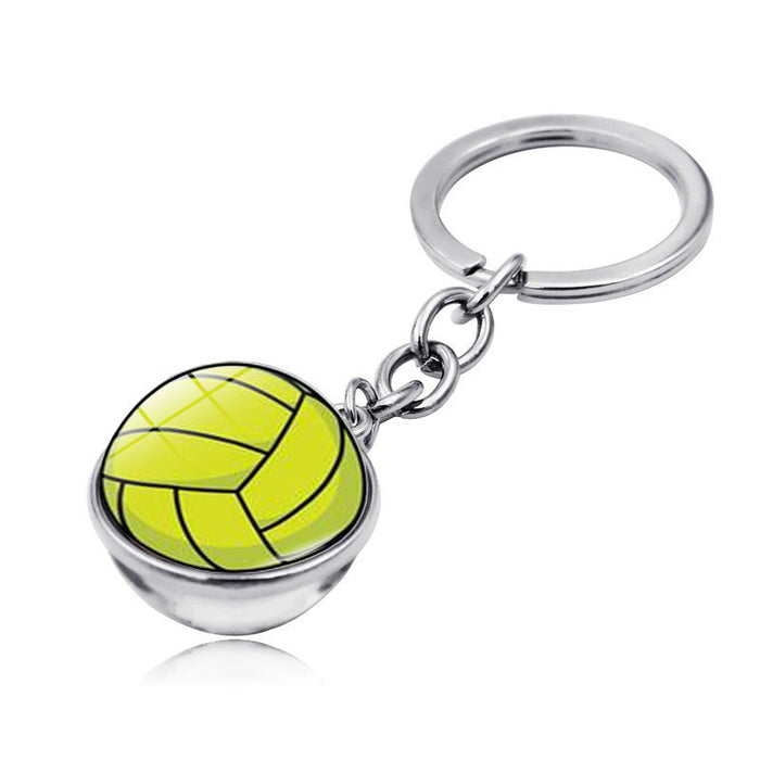 Wholesale Volleyball Time Gem Double-sided Glass Ball Alloy Keychain JDC-KC-HengX028