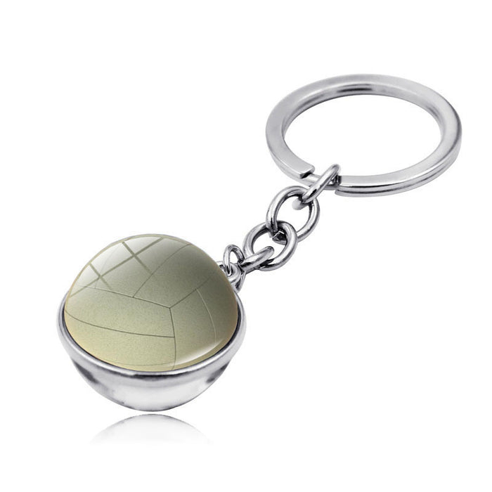 Wholesale Volleyball Time Gem Double-sided Glass Ball Alloy Keychain JDC-KC-HengX028