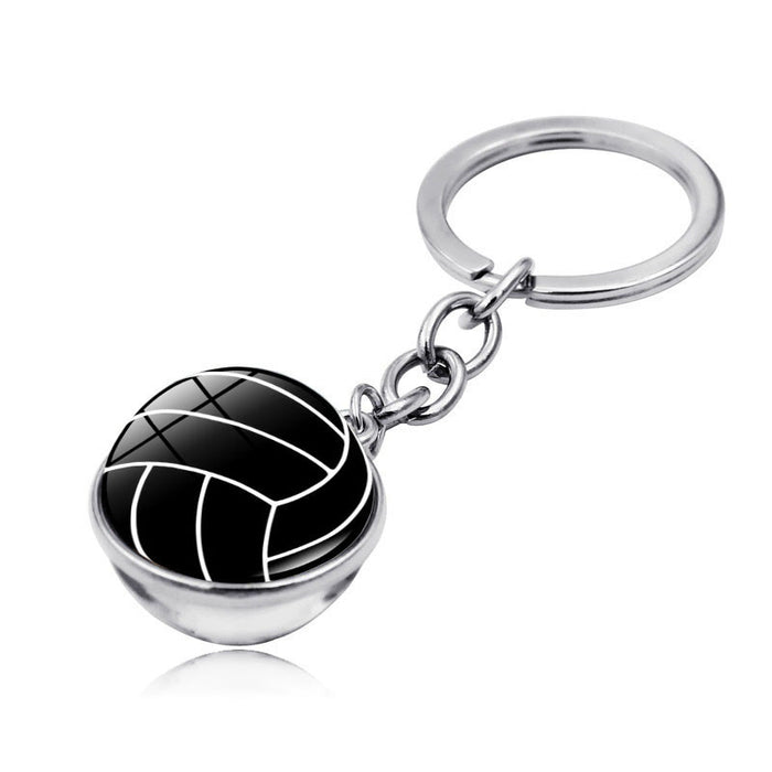 Wholesale Volleyball Time Gem Double-sided Glass Ball Alloy Keychain JDC-KC-HengX028