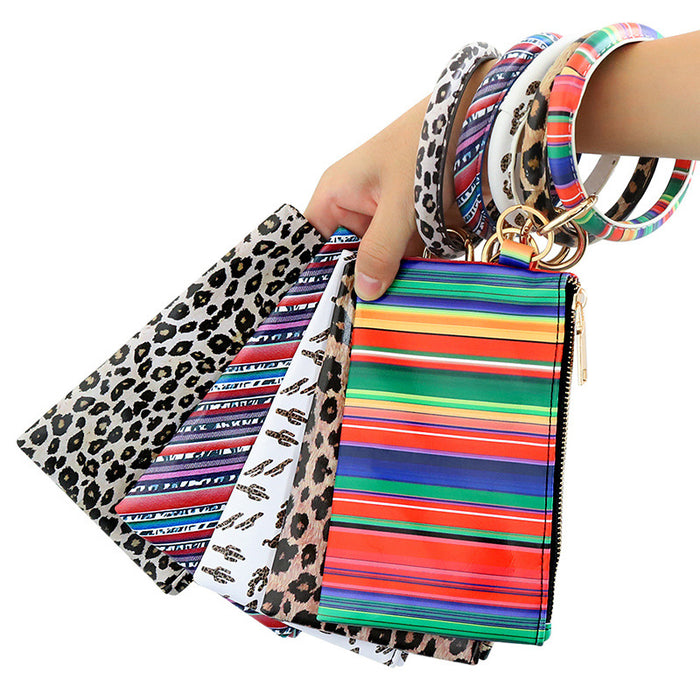 Wholesale Leopard Print PU Leather Tassel Pendant Bracelet Wallet Keychain JDC-KC-JinY008