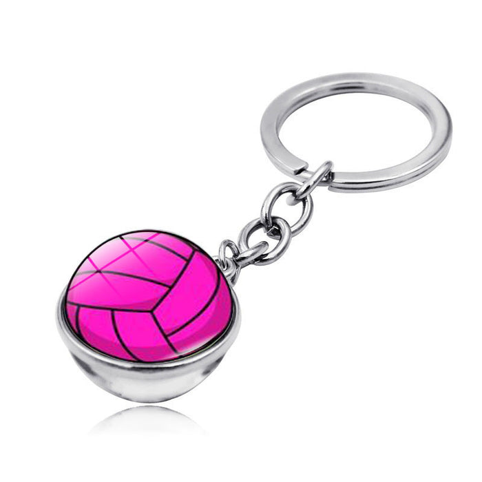 Wholesale Volleyball Time Gem Double-sided Glass Ball Alloy Keychain JDC-KC-HengX028