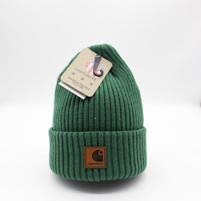 Wholesale Autumn and Winter Striped Leather Label Warm Wool Ear Hat JDC-FH-QingCL014