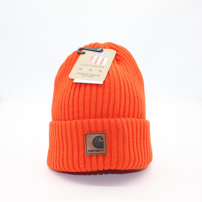 Wholesale Autumn and Winter Striped Leather Label Warm Wool Ear Hat JDC-FH-QingCL014