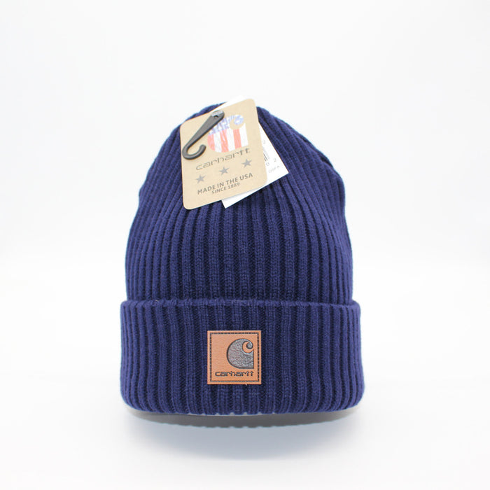 Wholesale Autumn and Winter Striped Leather Label Warm Wool Ear Hat JDC-FH-QingCL014