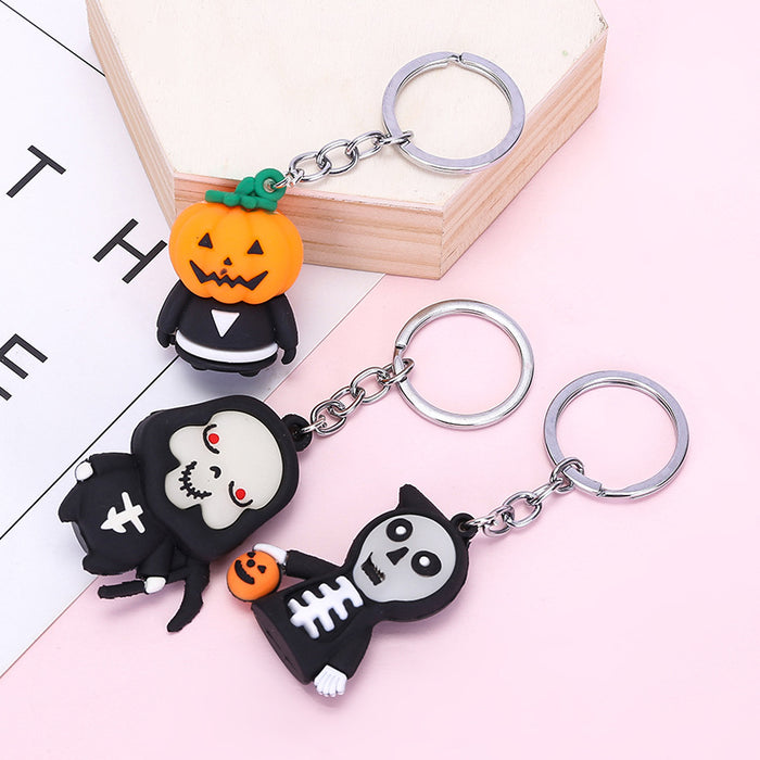 Wholesale 10PCS PVC Halloween Grim Reaper Evil Pumpkin Ghost Doll Keychain JDC-KC-AQing010