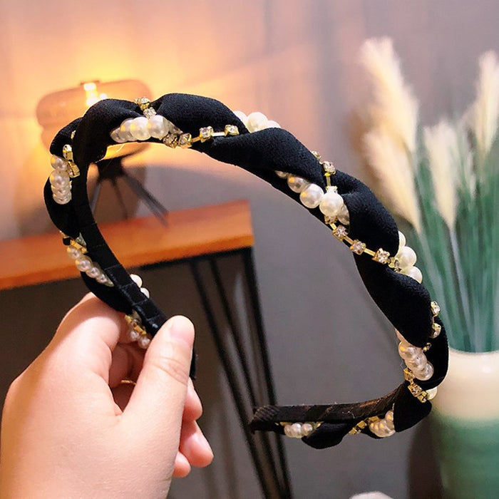 Wholesale Pearl Woven Hairband Super Flash Crystal Winding Headband