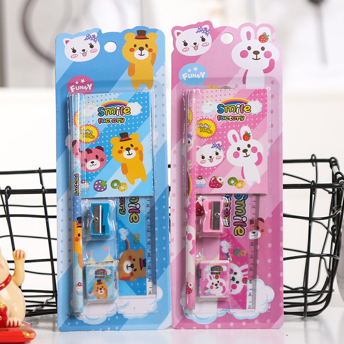 Wholesale Stationery Anime Print Pencil Eraser Ruler Notebook Pencil sharpener Set Five-Piece
