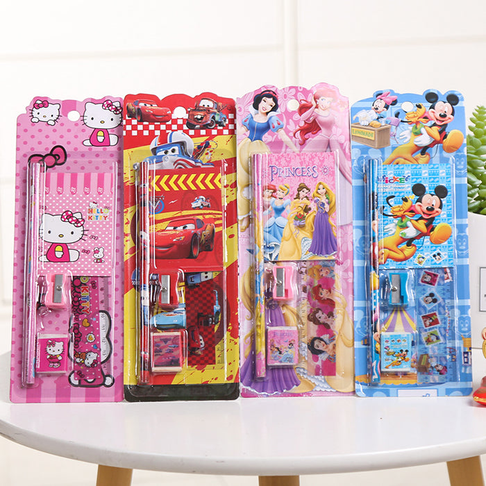 Wholesale Stationery Anime Print Pencil Eraser Ruler Notebook Pencil sharpener Set Five-Piece