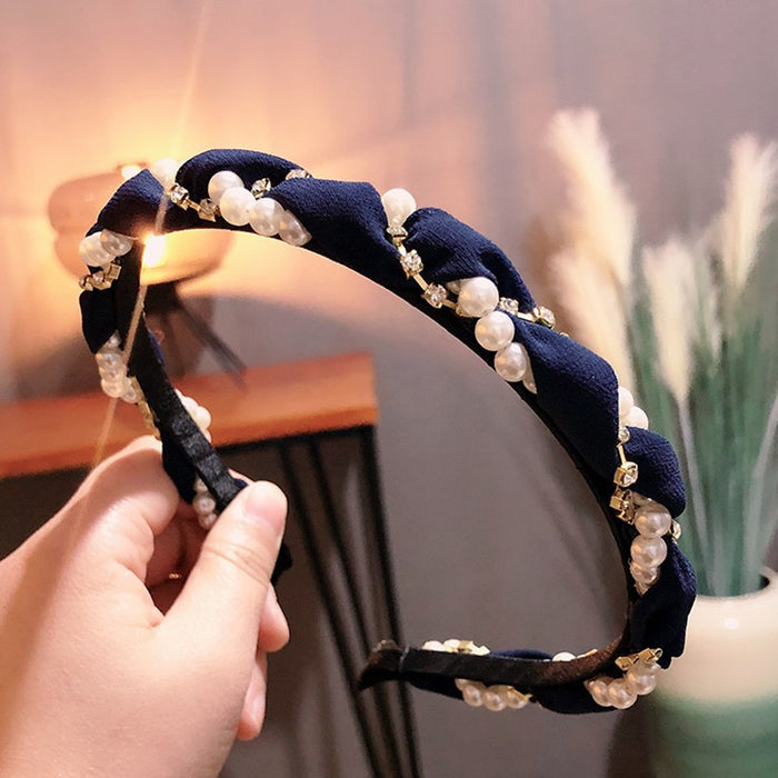 Wholesale Pearl Woven Hairband Super Flash Crystal Winding Headband