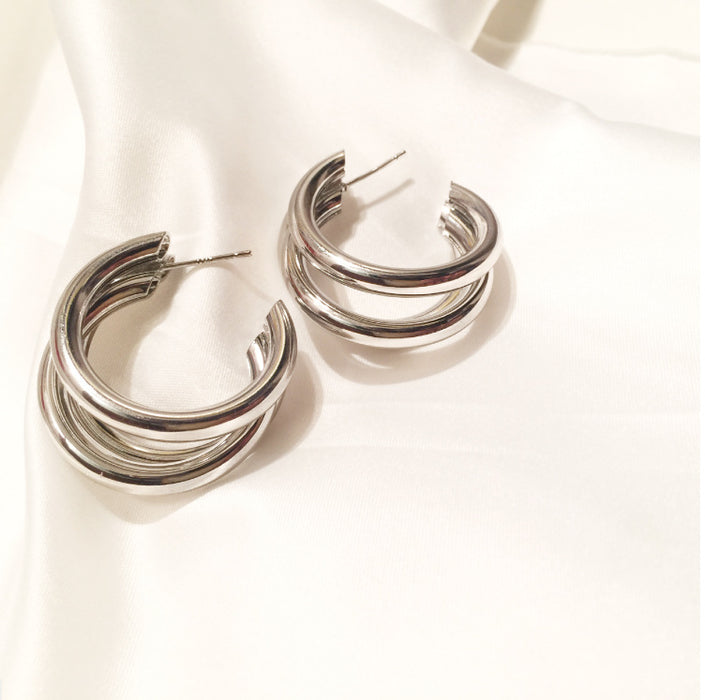 Wholesale Metal Exaggerated Earrings Women's  C- Shaped Multi-Layer