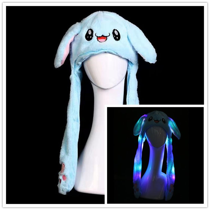Wholesale Glowing bunny hat with moving ears cute plush warm hat