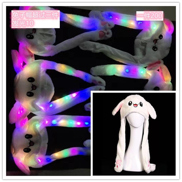 Wholesale Glowing bunny hat with moving ears cute plush warm hat