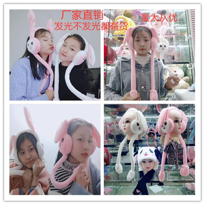 Wholesale Glowing bunny hat with moving ears cute plush warm hat