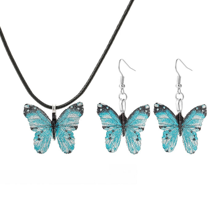 Wholesale Creative, personalized, painted butterfly, real leaf specimen pendant, earrings, necklace