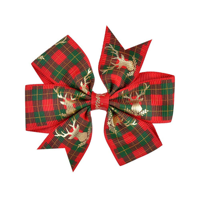 Wholesale Polyester Children's Printed Dovetail Six-ear Bow Christmas Elk Hairpin JDC-HC-Xiane014