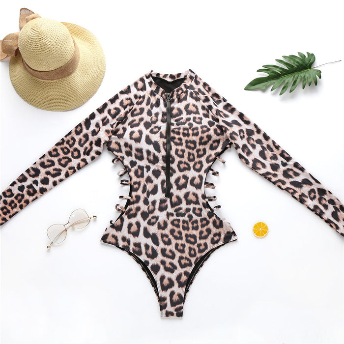 Wholesale Swimsuit, leopard print one-piece bikini, long sleeved swimsuit