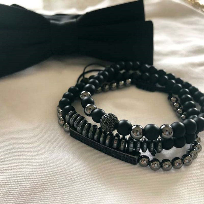 Wholesale Bracelet Black Frosted Bead Bracelet Set JDC-BT-ZhuJ006