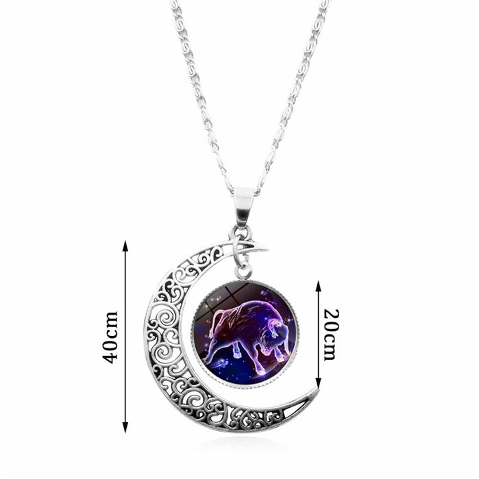 Wholesale Twelve constellation Time gem necklace silver moon pendant  sweater chain