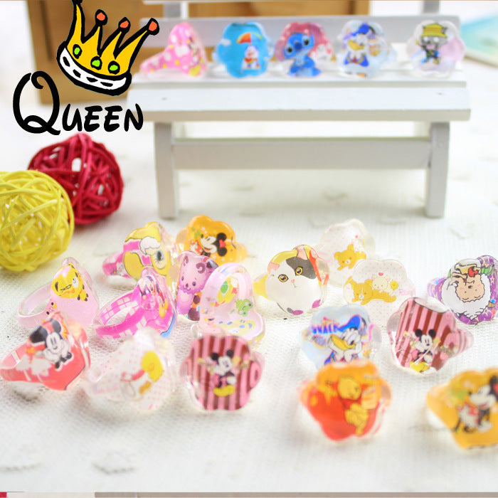 Wholesale 100pcs Children' s cute cartoon ring water thermal transfer acrylic princess ring small gift