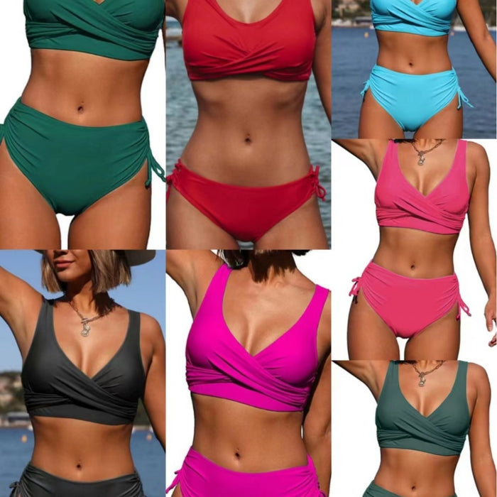 Wholesale Nylon Split Solid Color Cross Strap Swimsuits JDC-SW-XuanM005