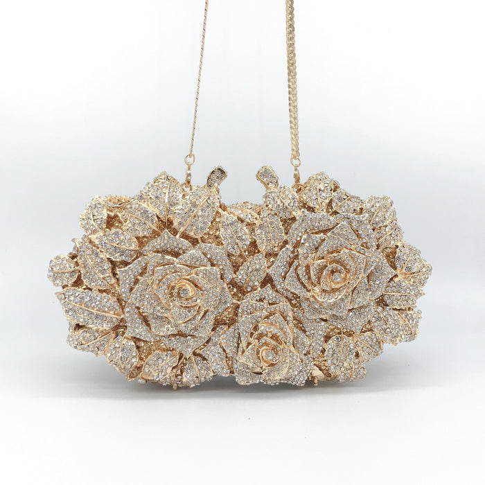 Wholesale Metal Hollow Rose Diamond Dinner Bag JDC-HD-ShengTian001