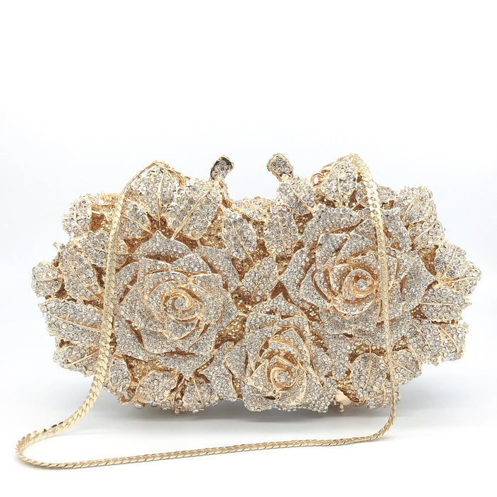 Wholesale Metal Hollow Rose Diamond Dinner Bag JDC-HD-ShengTian001