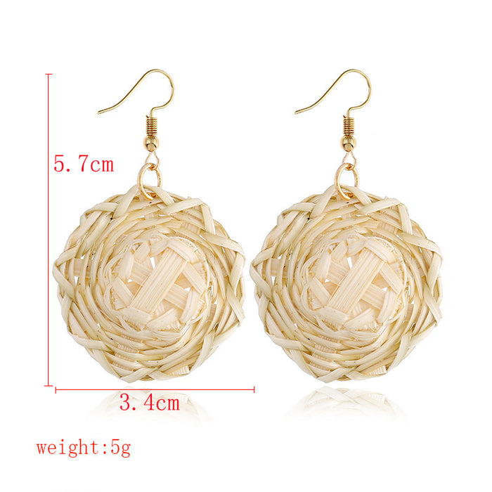 Wholesale Wooden Bohemian Rattan Earrings JDC-ES-ManY053