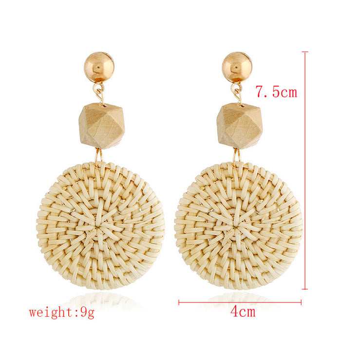 Wholesale Wooden Bohemian Rattan Earrings JDC-ES-ManY053