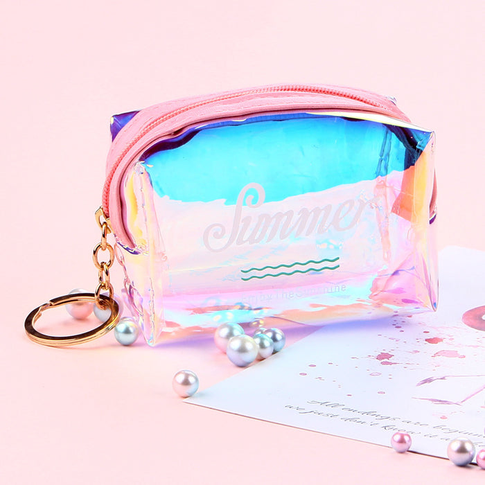 Wholesale girl heart transparent laser coin purse square octagonal data cable bag female Net red jelly coin purse