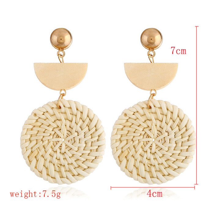 Wholesale Wooden Bohemian Rattan Earrings JDC-ES-ManY053