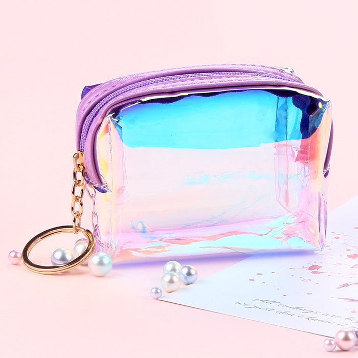 Wholesale girl heart transparent laser coin purse square octagonal data cable bag female Net red jelly coin purse