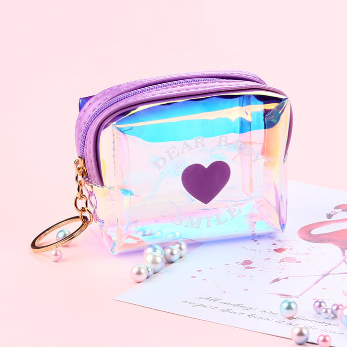 Wholesale girl heart transparent laser coin purse square octagonal data cable bag female Net red jelly coin purse