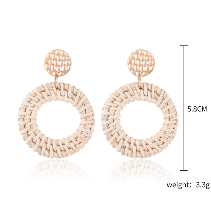 Wholesale Wooden Bohemian Rattan Earrings JDC-ES-ManY053