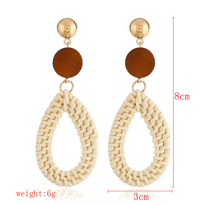 Wholesale Wooden Bohemian Rattan Earrings JDC-ES-ManY053