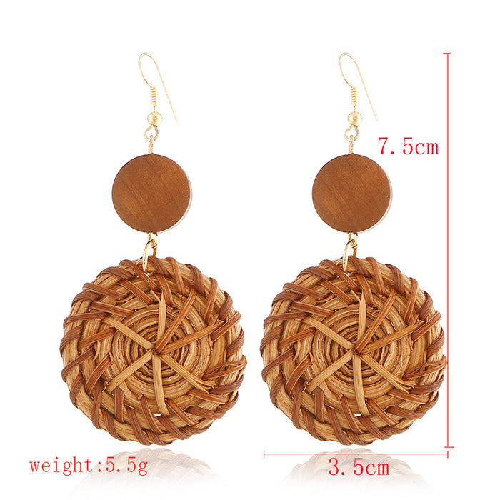 Wholesale Wooden Bohemian Rattan Earrings JDC-ES-ManY053