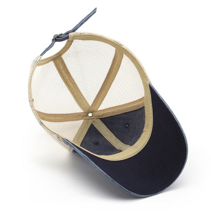Wholesale Hat washed cotton denim mesh hat, fashionable thin design, breathable, sunscreen, sun shading beach baseball cap