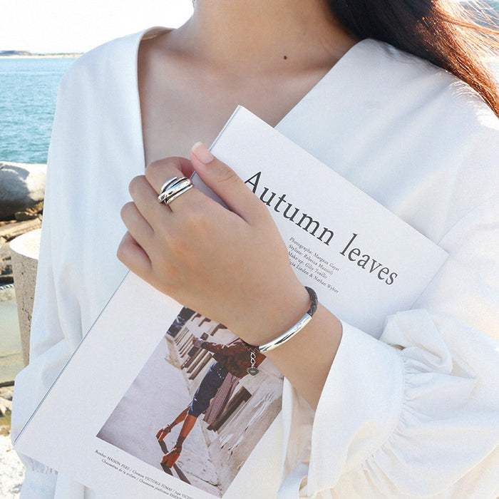 Wholesale  s925 Silver Knot Ring Women Braided Ring Bracelet