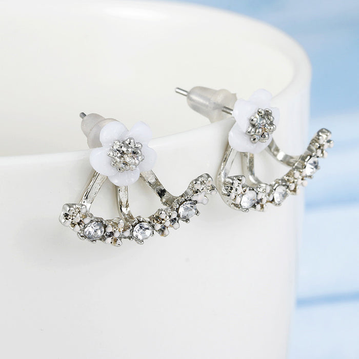 Wholesale Korean Style Zircon Daisy Flower Rear Hanging Earrings European and American Fashion Petal Set Crystal Elegant Simple Earrings for Women